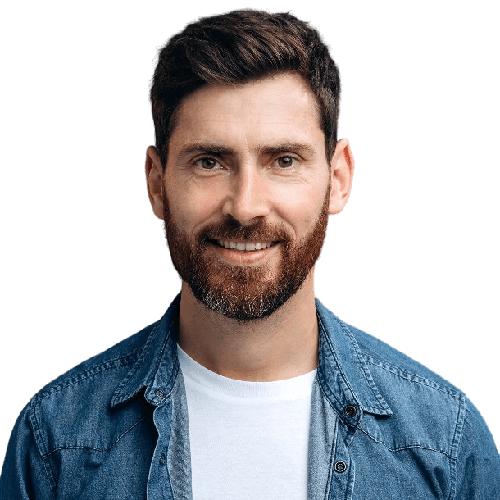 of cheerful handsome man in denim shirt s ZXG9M4P