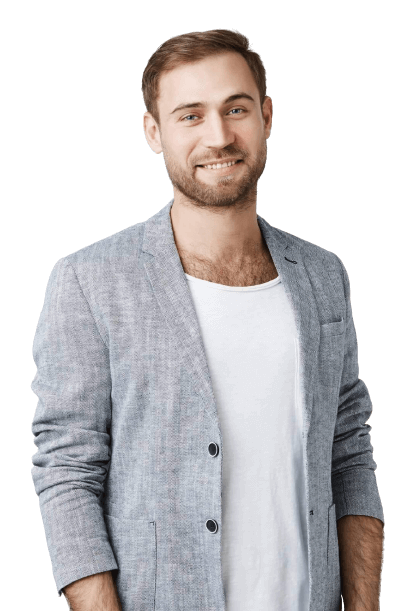 smiling attractive handsome guy with beard in tren SRMNG7J